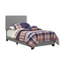 Grey Dorian upholstered twin panel bed by Start2Finish with a padded headboard and sleek wooden frame, shown in a modern bedroom setting.