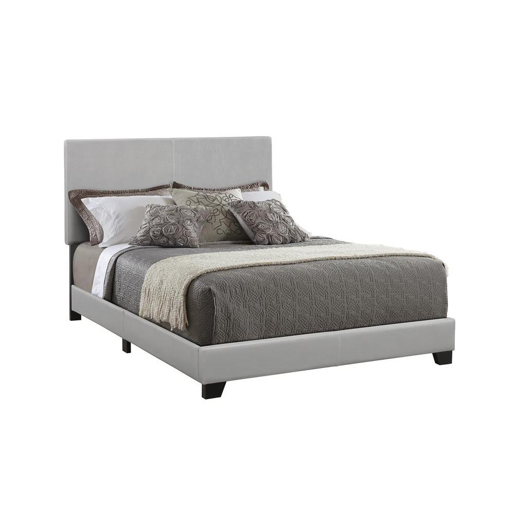 Dorian upholstered queen panel bed in grey with padded headboard and wooden frame, stylish bedroom furniture by Start2Finish.
