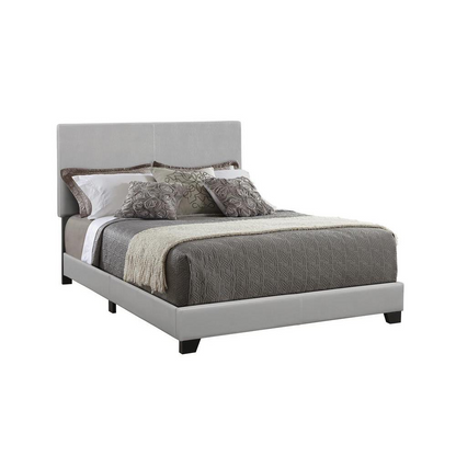 Dorian upholstered queen panel bed in grey with padded headboard and wooden frame, stylish bedroom furniture by Start2Finish.