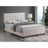 Start2Finish Fairfield upholstered queen panel bed in beige, showcasing the fabric headboard and sleek furniture design.