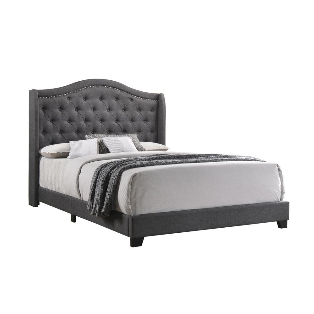 Start2Finish Sonoma upholstered queen wingback bed in grey with padded headboard and elegant design.