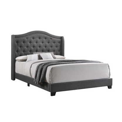 Start2Finish Sonoma upholstered queen wingback bed in grey with padded headboard and elegant design.