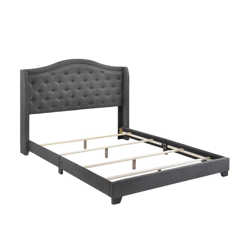 Grey Sonoma Upholstered Queen Wingback Bed by Start2Finish, showcasing tufted headboard and elegant winged sides.