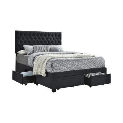 Start2Finish Soledad upholstered full storage panel bed in grey with fabric headboard and built-in under-bed storage