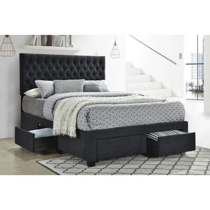 Start2Finish Soledad upholstered full storage panel bed in grey with padded headboard and built-in under-bed storage