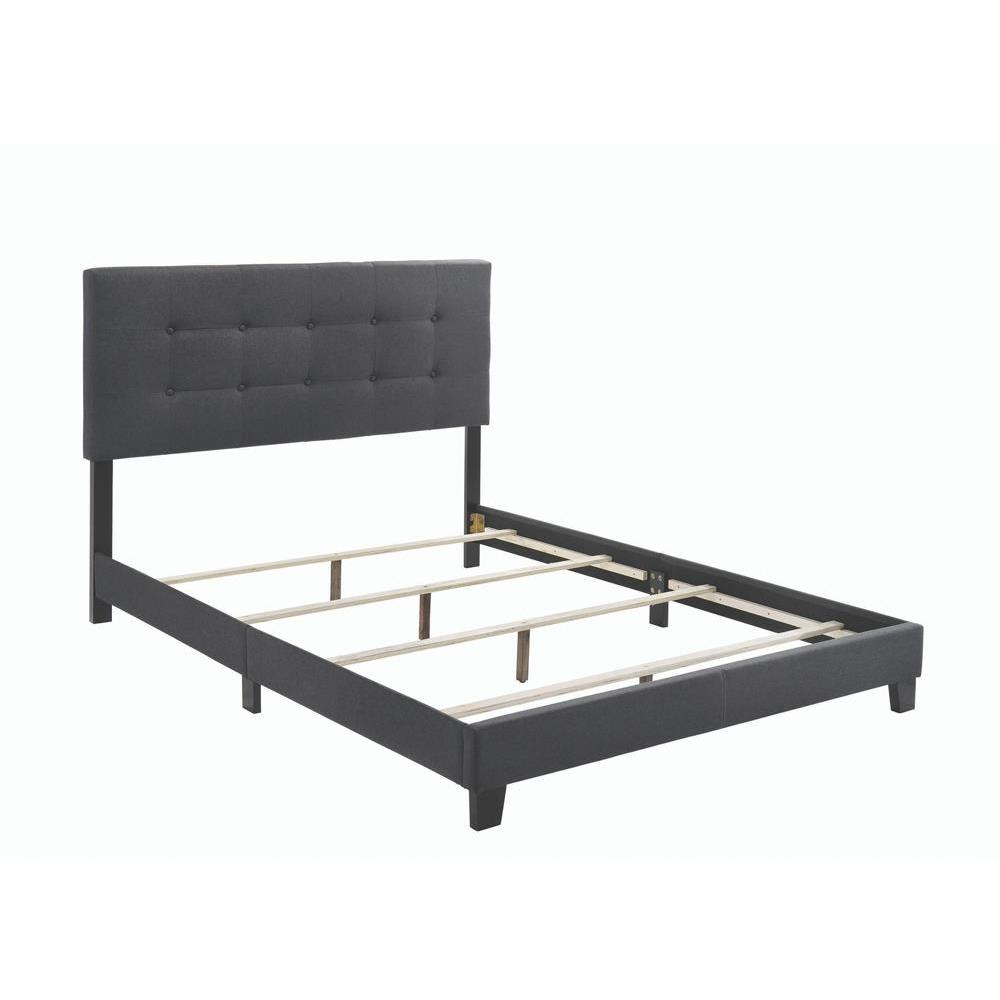 Start2Finish Mapes Upholstered Queen Panel Bed in charcoal with a padded headboard and sleek design.