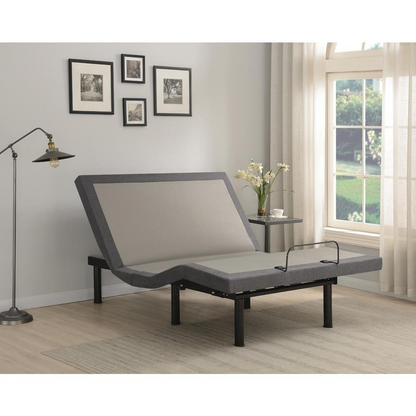 Start2Finish Clara California King adjustable bed base in grey and black with remote control and motorized adjustable features.