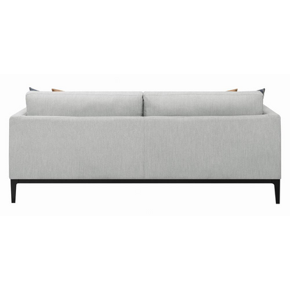 Light grey upholstered Apperson track arm sofa by Start2Finish with plush cushions and sleek design in a modern living room setting