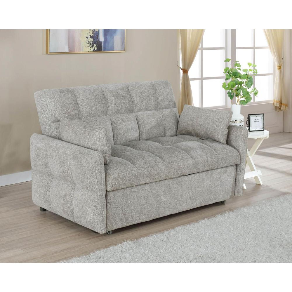 Light grey Cotswold upholstered convertible sleeper sofa bed by Start2Finish, showing the sofa in a seated and partially unfolded bed position.