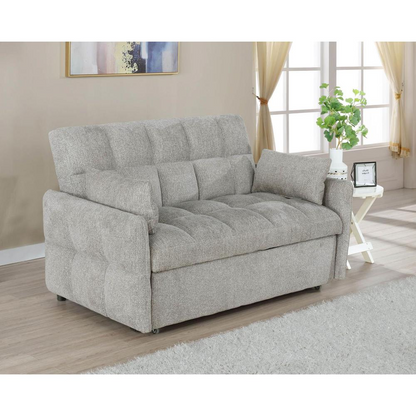 Light grey Cotswold upholstered convertible sleeper sofa bed by Start2Finish, showing the sofa in a seated and partially unfolded bed position.