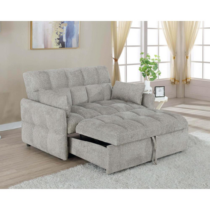 Light grey Cotswold upholstered convertible sleeper sofa bed by Start2Finish, showing its plush fabric and sofa-to-bed design.