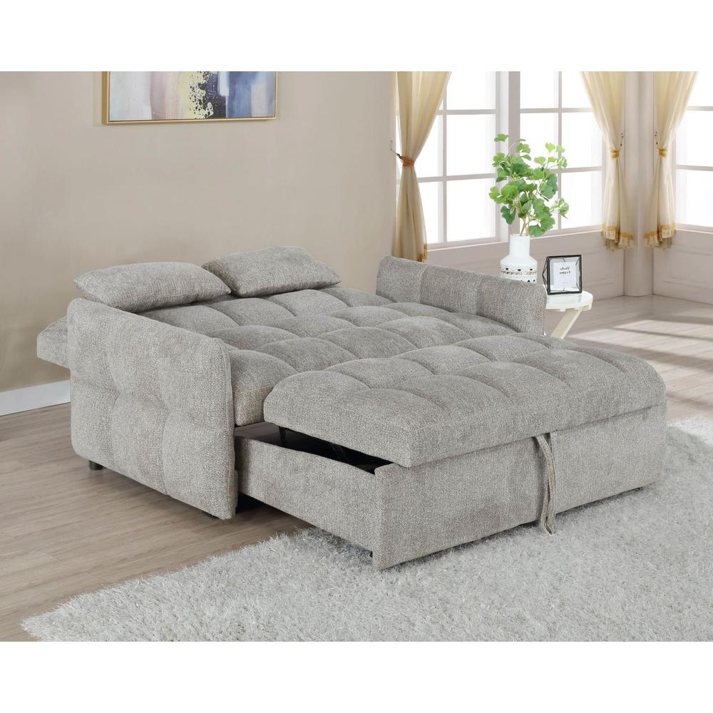 Light grey Cotswold upholstered convertible sleeper sofa bed by Start2Finish, showing the sofa in both sitting and bed positions.