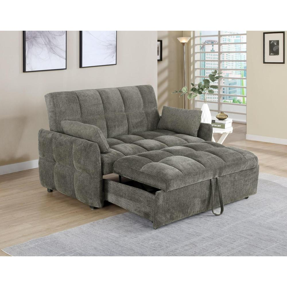 Dark grey Cotswold upholstered convertible sleeper sofa bed by Start2Finish, featuring plush fabric and a modern design.