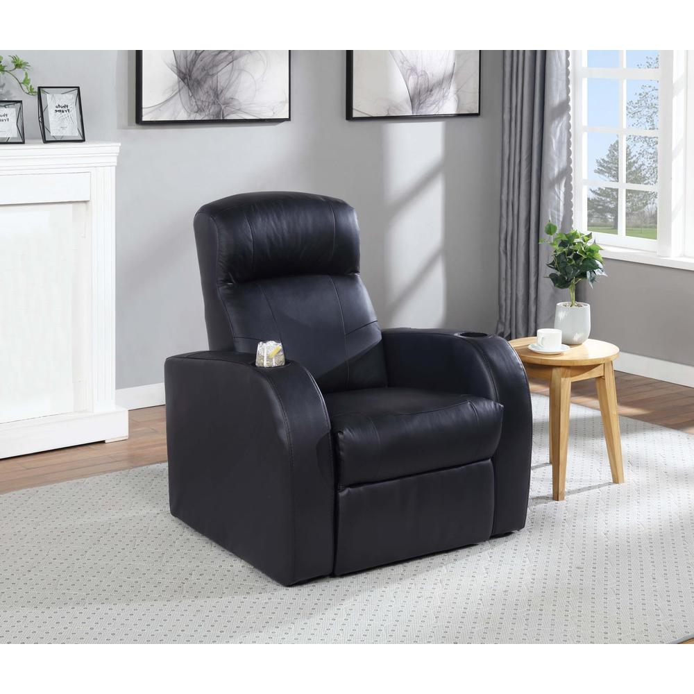 Start2Finish Cyrus black upholstered track arm recliner with plush cushioning and sleek design, perfect for modern living rooms.