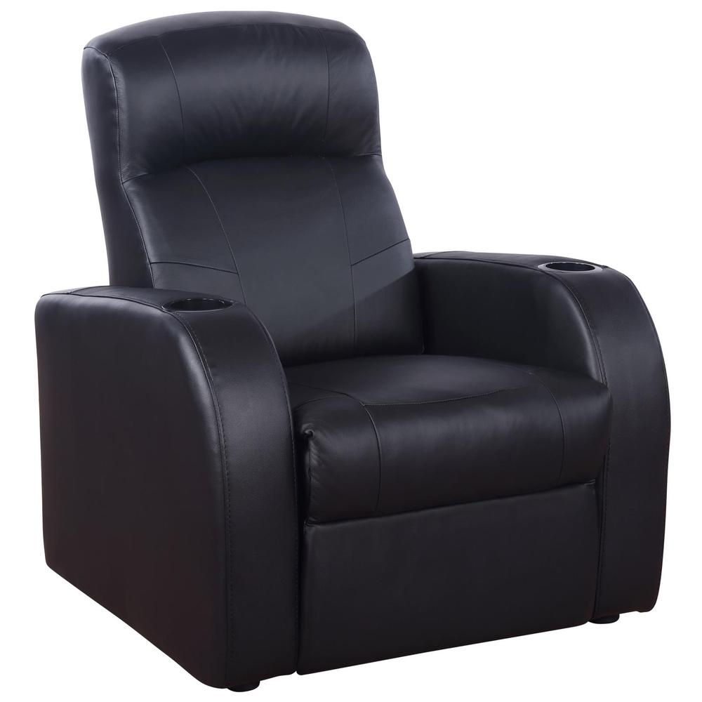 Black Cyrus upholstered track arm recliner by Start2Finish, featuring plush fabric and a modern design for comfortable seating.