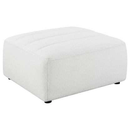 Sunny Square upholstered ottoman in natural fabric, stylish furniture piece with cushioned top and wooden legs from Start2Finish.