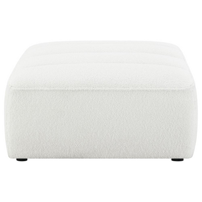 Start2Finish Sunny Square upholstered ottoman in natural fabric, showcasing its plush cushion and sturdy wooden legs.