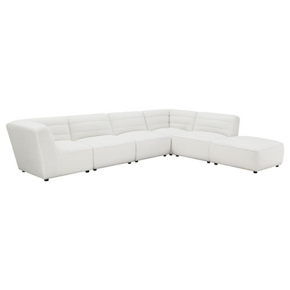 Sunny Square upholstered ottoman by Start2Finish, featuring a natural fabric finish and cushioned seating for stylish comfort.