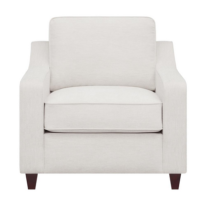 Beige Christine upholstered sloped arm accent chair from Start2Finish, featuring plush fabric and modern furniture design.