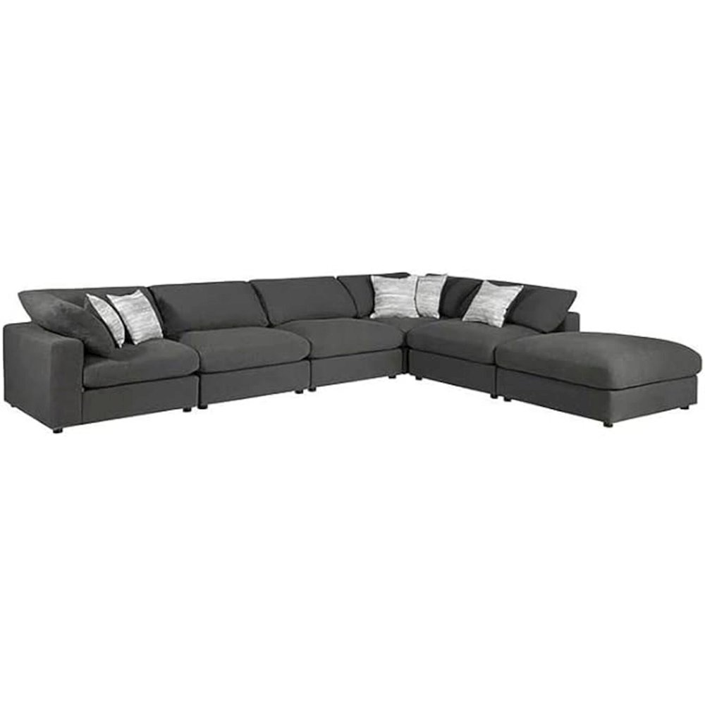 Charcoal upholstered Serene 6-piece modular sectional sofa by Start2Finish, showing plush cushions and modern furniture design.