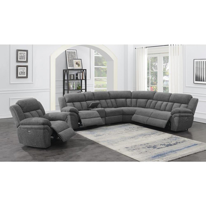 Start2Finish Bahrain 6-piece charcoal modular power reclining sectional sofa showing plush cushions and modern design.