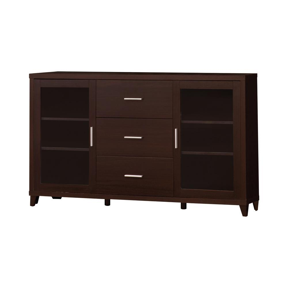 Lewes 2-door engineered wood TV stand in cappuccino finish, featuring storage compartments and modern furniture design.