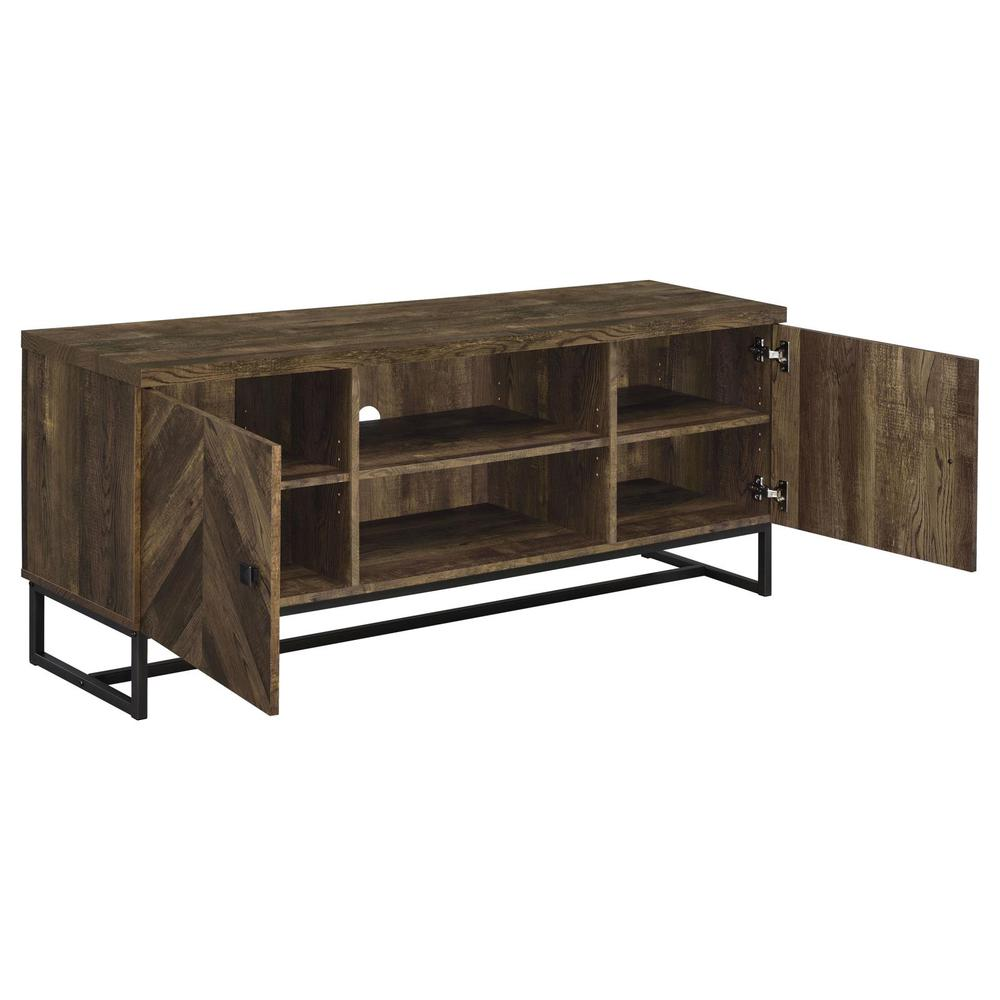 Rustic oak Myles 2-door engineered wood TV stand by Start2Finish with a sturdy 60-inch design and modern furniture style.