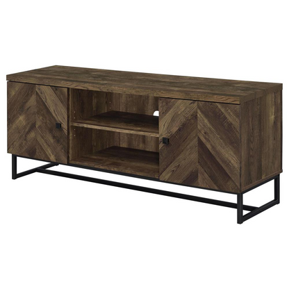 Rustic oak Myles 2-door engineered wood TV stand by Start2Finish, featuring a 60-inch wide, modern furniture design with storage compartments.