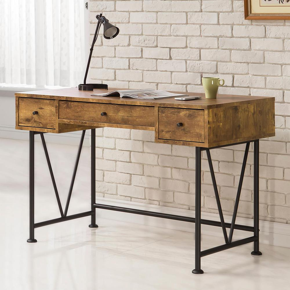 Rustic Nutmeg Analiese 47-inch 3-drawer writing desk by Start2Finish, featuring a wood finish and ample storage drawers.