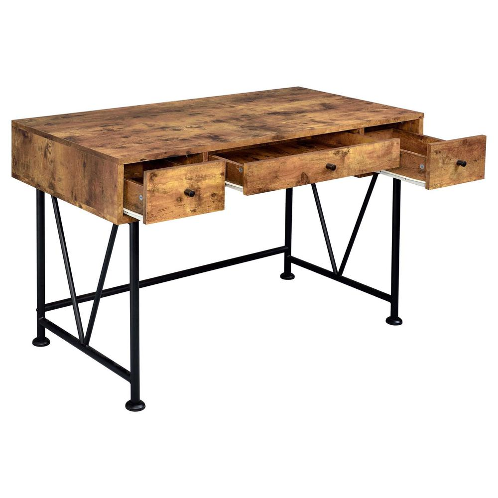 Rustic Nutmeg Analiese 47-inch 3-drawer writing desk by Start2Finish with wood grain finish and modern design.