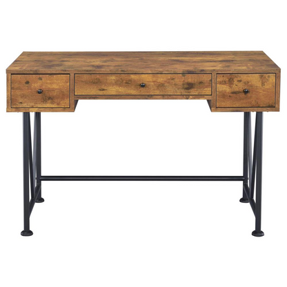 Rustic Nutmeg Analiese 2-piece computer desk and bookcase set by Start2Finish, featuring wood grain finish and sturdy design.