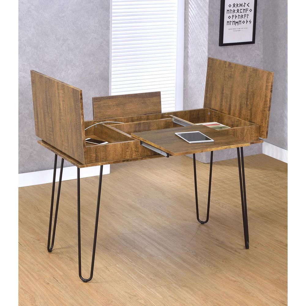 Start2Finish Sheeran 47-inch rustic amber writing desk with storage, featuring wood grain finish and functional drawers.