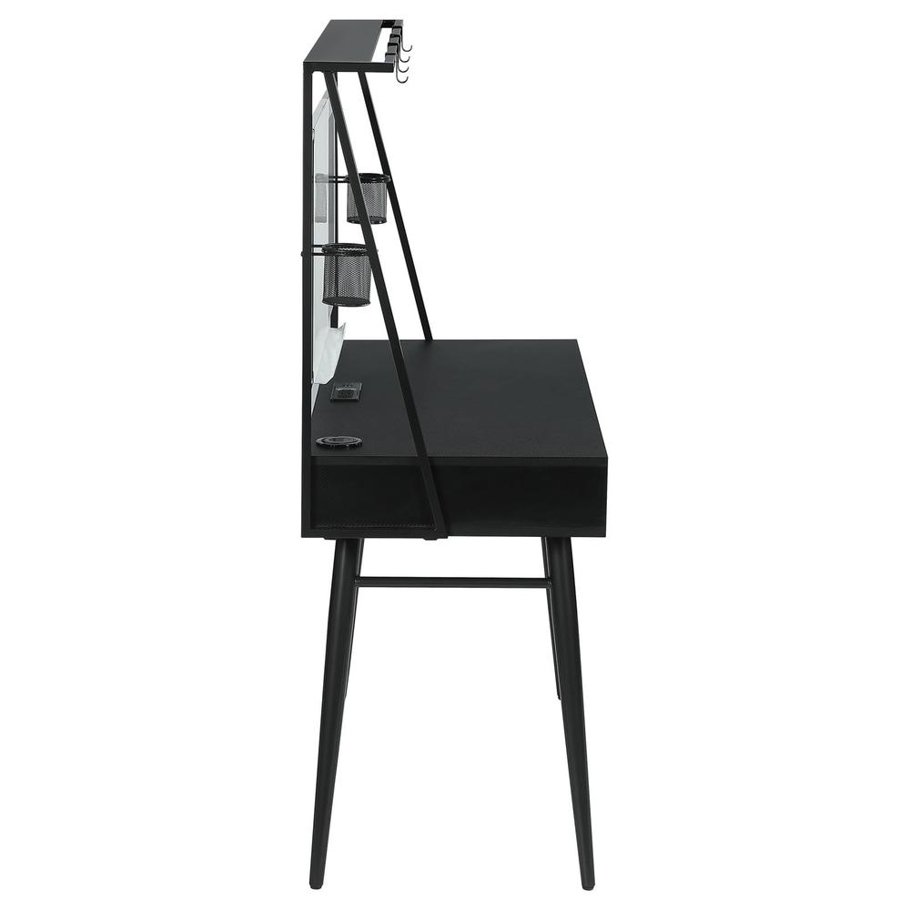 Start2Finish Jessie 47-inch black writing desk with built-in whiteboard and USB port for convenient workspace organization.