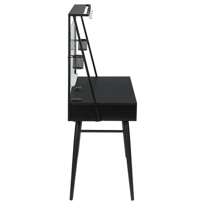 Start2Finish Jessie 47-inch black writing desk with built-in whiteboard and USB port for convenient workspace organization.