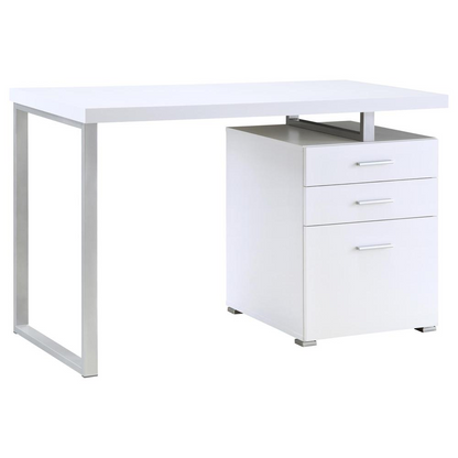 White Brennan 47-inch office computer desk by Start2Finish with three drawers and a modern design, ideal for home or workspace.