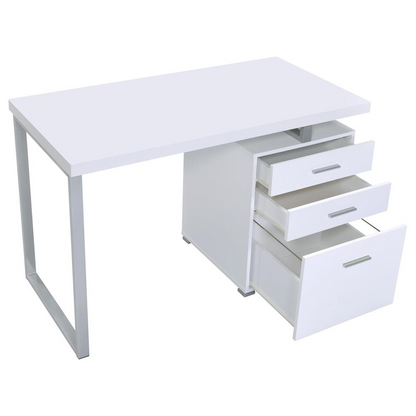 Start2Finish Brennan 47-inch white office computer desk with three drawers, modern design and spacious workspace.