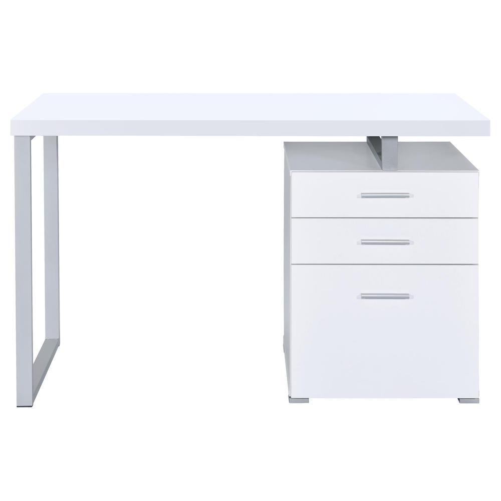 Start2Finish Brennan 47-inch white office computer desk with three drawers, featuring a sleek modern design and sturdy construction.