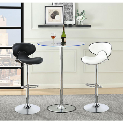 Start2Finish Thea Round 28-inch glass top LED bistro bar table with chrome finish and modern furniture design.