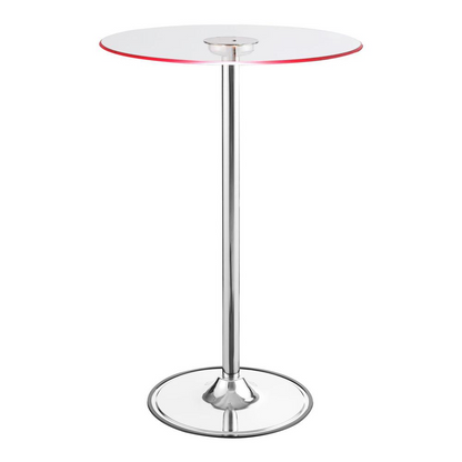 Start2Finish Thea Round 28-inch glass top LED bistro bar table with chrome base, modern furniture for stylish dining and entertainment.