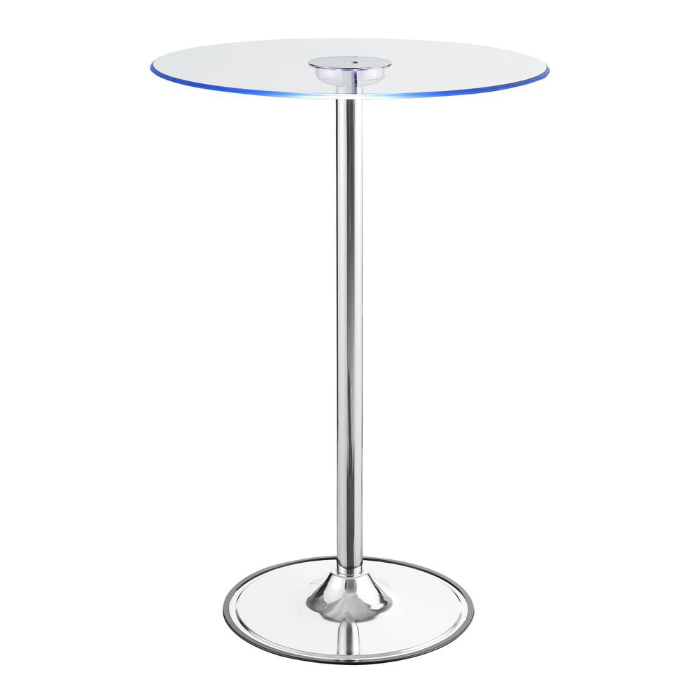 Start2Finish Thea Round 28-inch glass top LED bistro bar table with chrome finish, modern furniture piece for dining or bar areas.