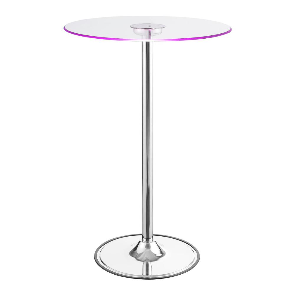 Start2Finish Thea Round 28-inch glass top LED bistro bar table with chrome finish, modern furniture for stylish dining and social spaces.