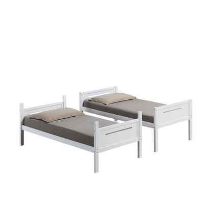 White Littleton Wood Twin Over Twin Bunk Bed by Start2Finish with sturdy frame and ladder for space-saving bedroom furniture.