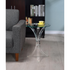 Laning round acrylic side table with clear glass top, modern furniture by Start2Finish, perfect for living room decor.