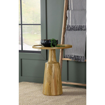 Round solid mango wood accent side table with natural finish, modern furniture piece from Start2Finish.