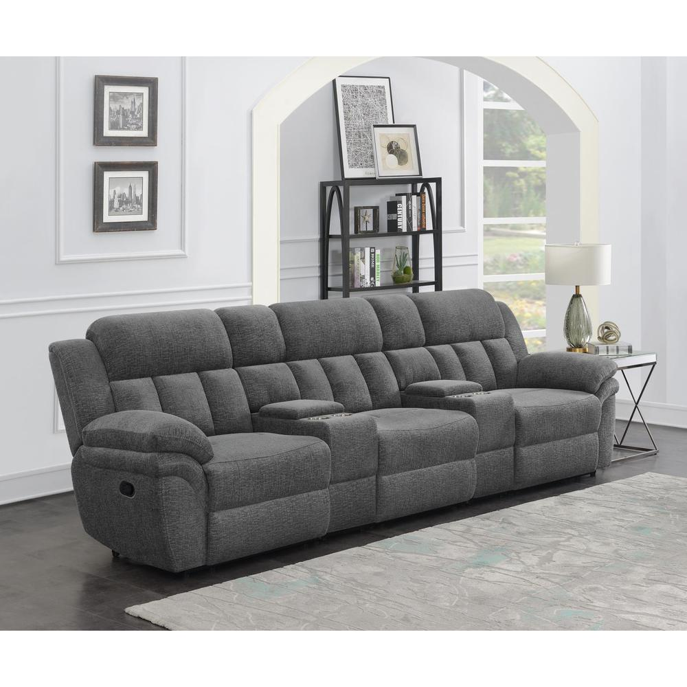 Bahrain 5-piece charcoal upholstered home theater seating by Start2Finish, showing plush cushions and modern furniture design