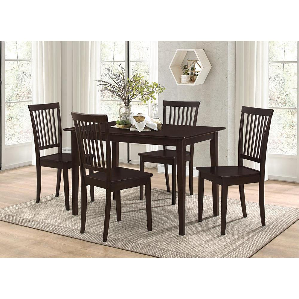 Start2Finish Gomez 5-piece rectangular dining table set in cappuccino with matching chairs and table surface visible.