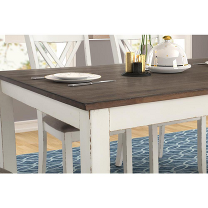 Start2Finish Fortress 7-piece rectangular dining set in vintage vanilla with matching chairs, perfect for family meals.