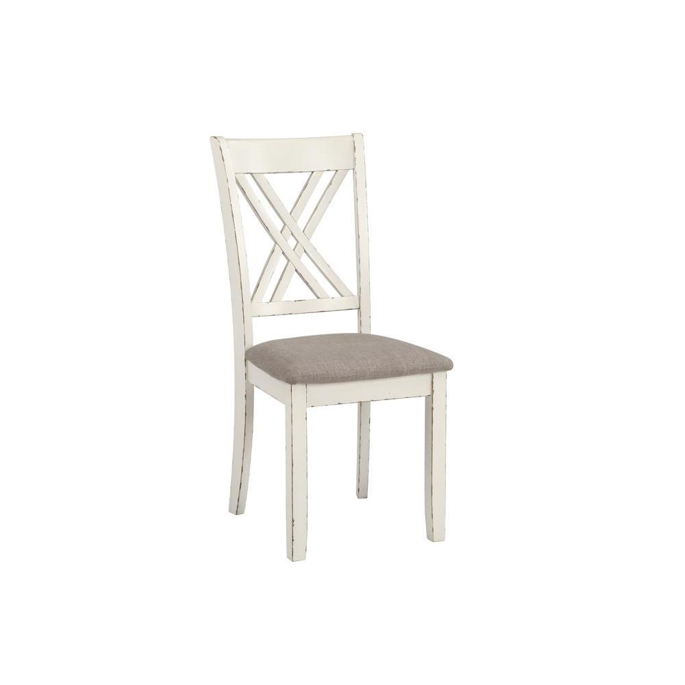 Start2Finish Fortress 7-piece rectangular dining set in vintage vanilla with matching chairs and table for elegant dining space.