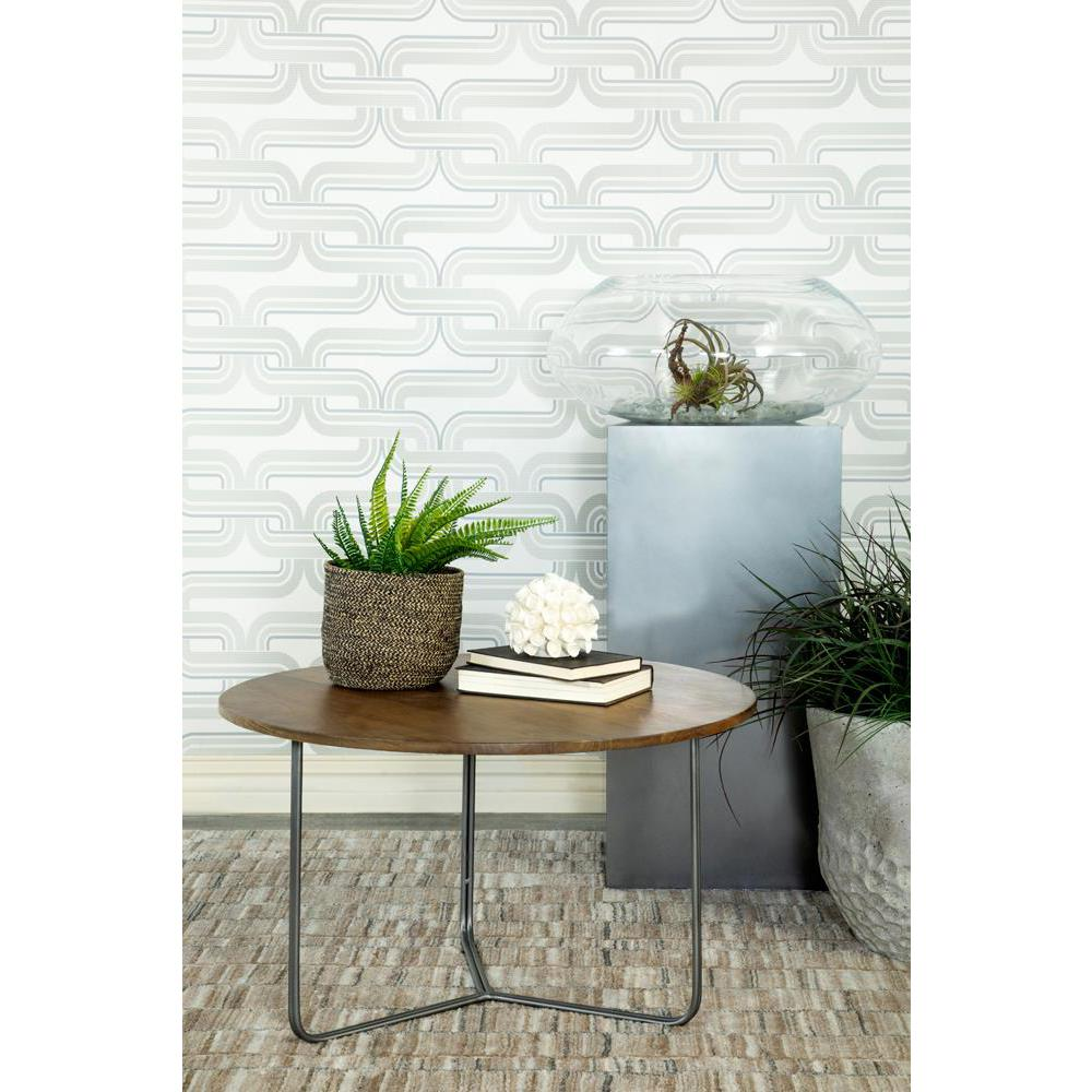Yaritza round coffee table with natural mango wood top and gunmetal metal legs, modern style by Start2Finish.