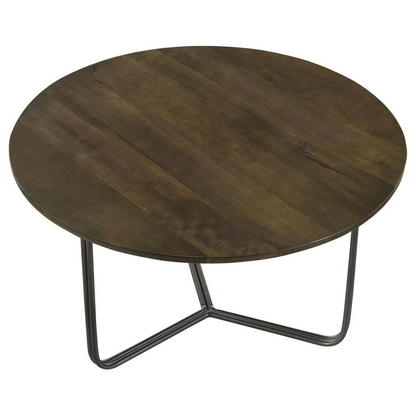 Yaritza round coffee table with mango wood top and gunmetal legs, natural finish, modern design, by Start2Finish